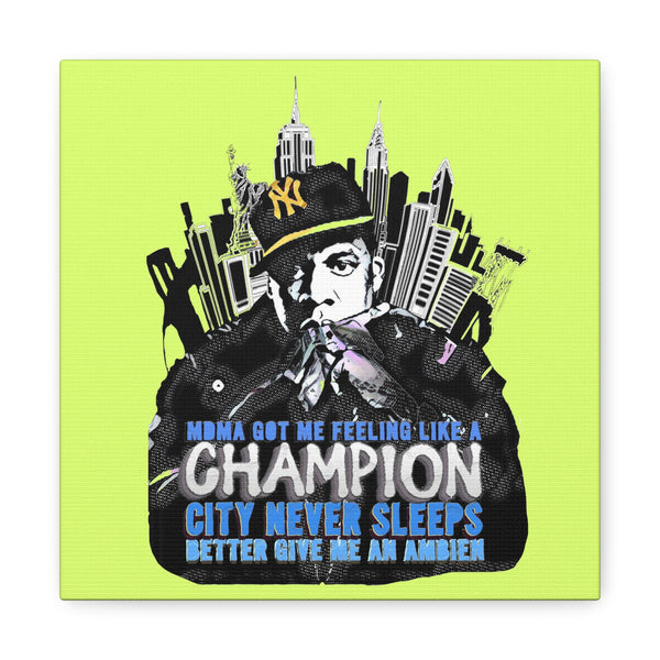 Jay Z - New York - Canvas Gallery Wrap, Pop Culture, Wall Art, Fan Art, Music, Rap, Hip Hop, Empowering, Chic Modern Wall Decor, Contemporary Icon. Legend. Green, Black, White.