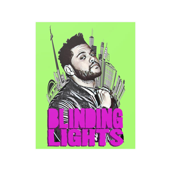 The Weeknd - Blinding Lights - Satin Poster (210gsm), Pop Culture, Wall Art, Fan Art, Music, Hip Hop, Soulful, R&B, Chic Modern Wall Decor, Contemporary Icon, Inspirational Legend. Green, Pink, Black.