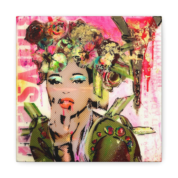 Kim Petrus - UnHoly - Canvas Gallery Wrap, Pop Culture, Wall Art, Fan Art, Dance Music, Empowering, Chic Modern Wall Decor, Contemporary Icon, Flowers, Pink, Pop Art.