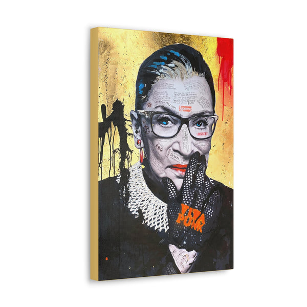Ruth Bader Ginsberg - I Am Supreme - Canvas Gallery Wrap, Pop Culture, Wall Art, Supreme, Empowering, Trailblazer, Inspiring RBG Tribute Art, RGB Print, Chic Modern Wall Decor, Contemporary Icon. Legend. Gold, Red, Black,White.