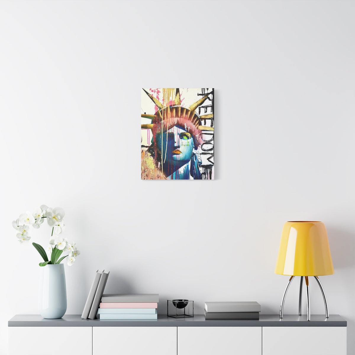 Lady Liberty - Shine On - Canvas Gallery Wrap, Pop Culture, Wall Art, Statue of Liberty, Freedom, Empowering, Chic Modern Wall Decor, Contemporary Icon. Legend. Gold, Pink, Black, White.