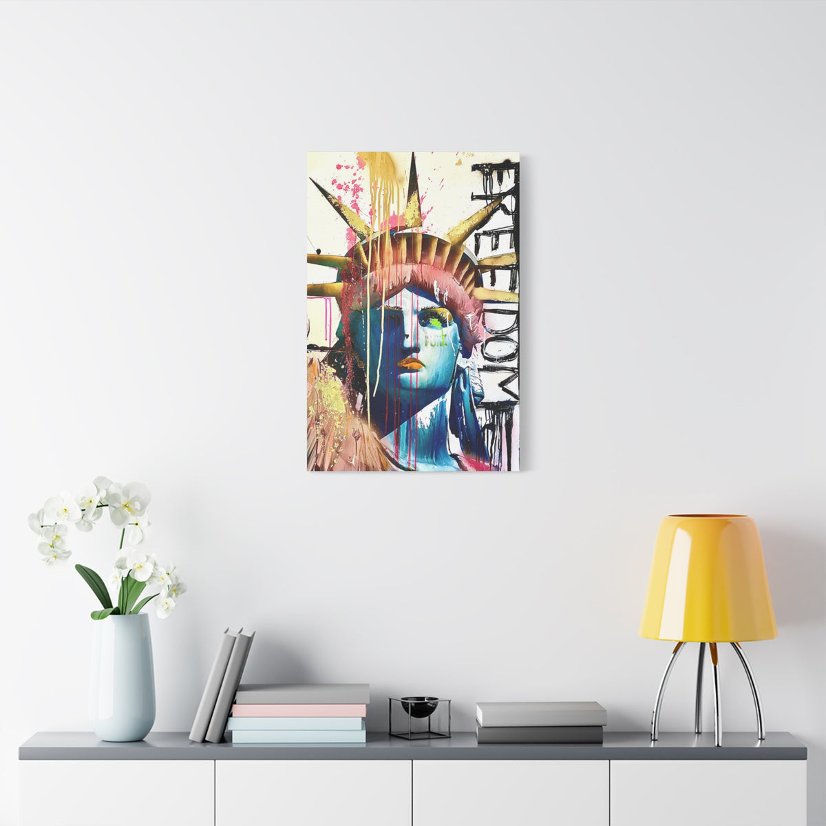 Lady Liberty - Shine On - Canvas Gallery Wrap, Pop Culture, Wall Art, Statue of Liberty, Freedom, Empowering, Chic Modern Wall Decor, Contemporary Icon. Legend. Gold, Pink, Black, White.