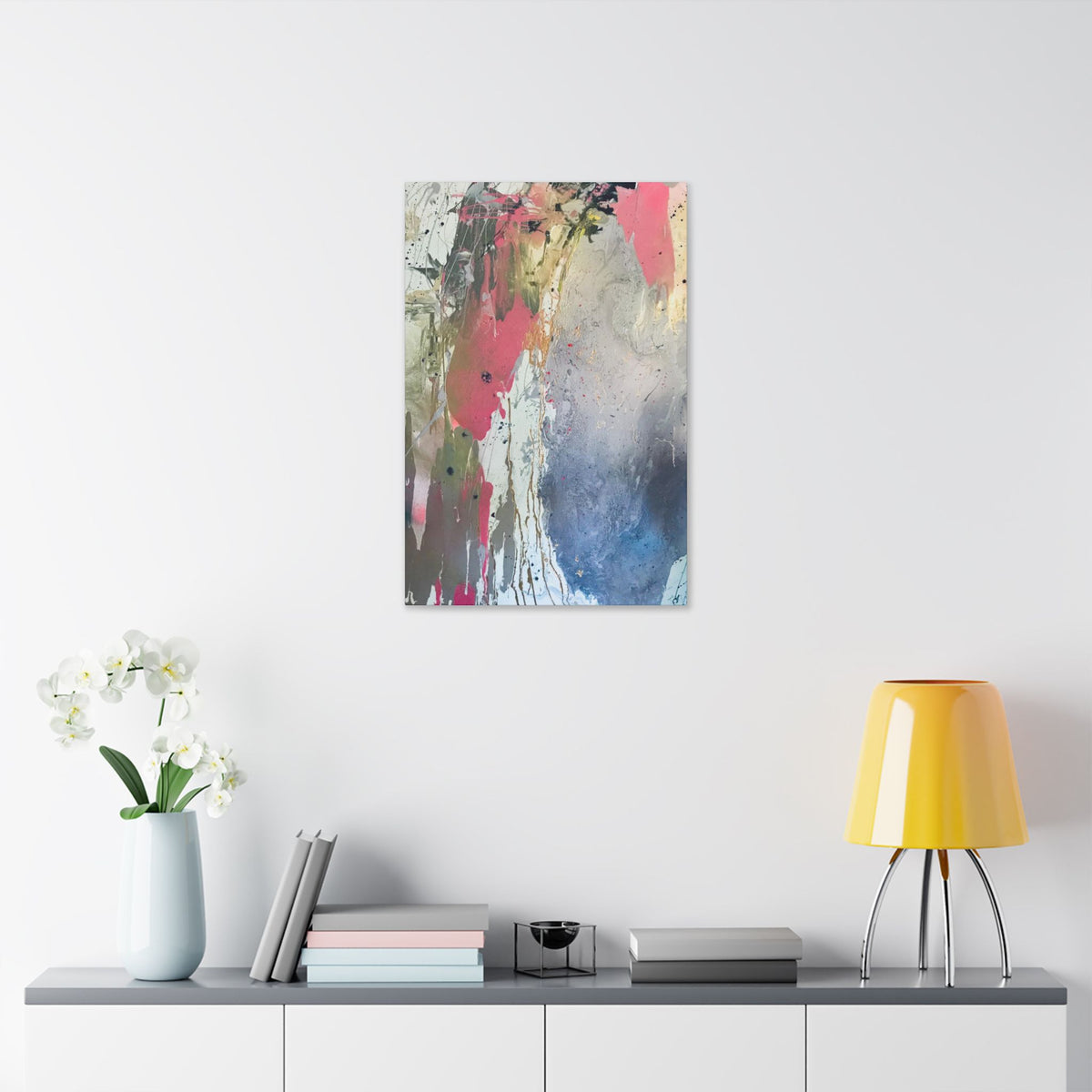 DROPS OF JUPITER Abstract Color Splash Canvas Print — Modern Pink & Blue Stretched Wall Art