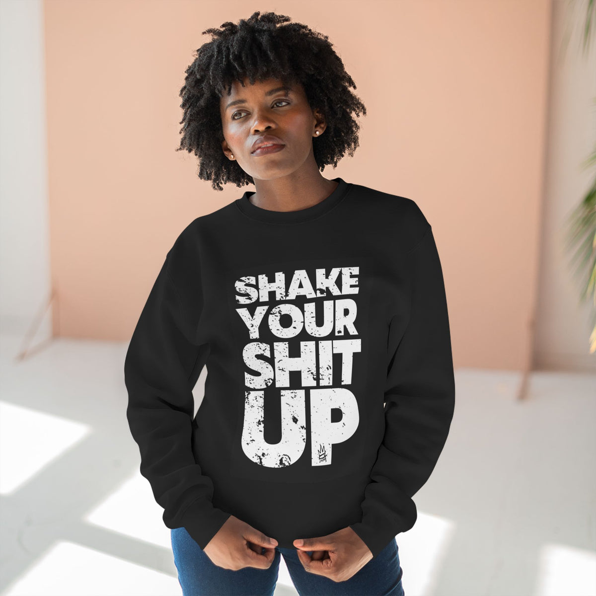 Inspirational Unisex Crewneck Sweatshirt - "Shake Your Shit Up" Motivational Grey Sweatshirt