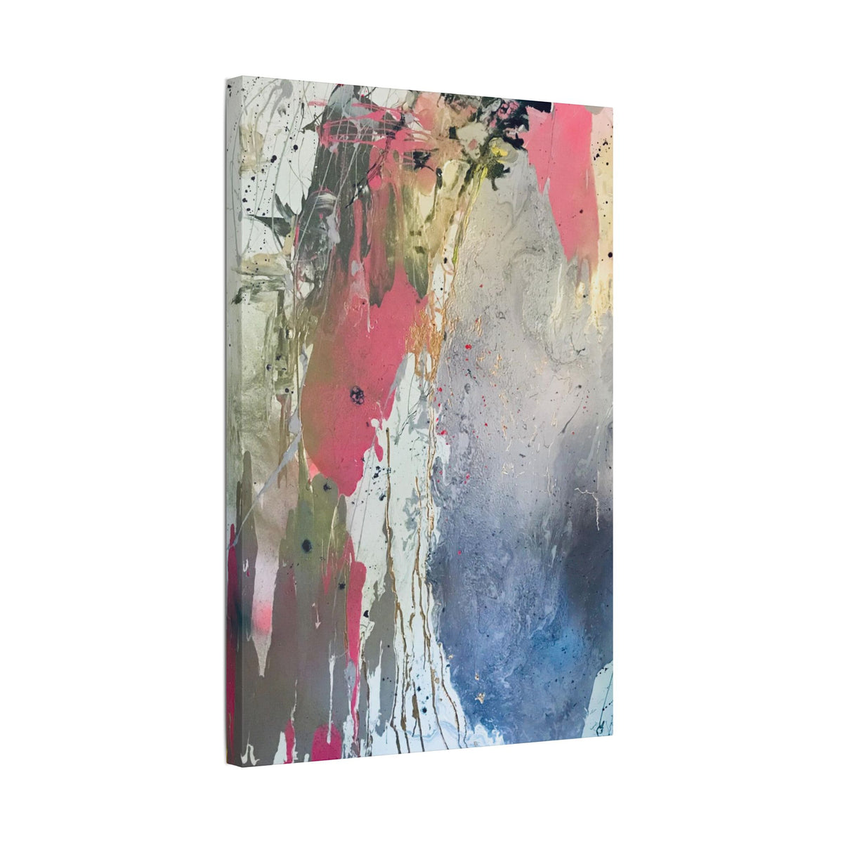 DROPS OF JUPITER Abstract Color Splash Canvas Print — Modern Pink & Blue Stretched Wall Art