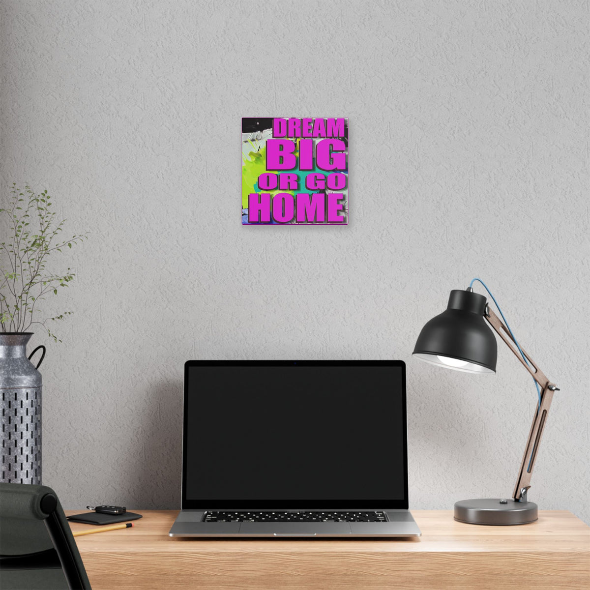 Dream Big Or Go Home - Canvas Gallery Wrap, Modern, Trendy Pop Art, Pop Culture, Pink, Green, Abstract Art, Quotes, Mottos. Cool, Fun Sayings. Chic & Modern Wall Decor