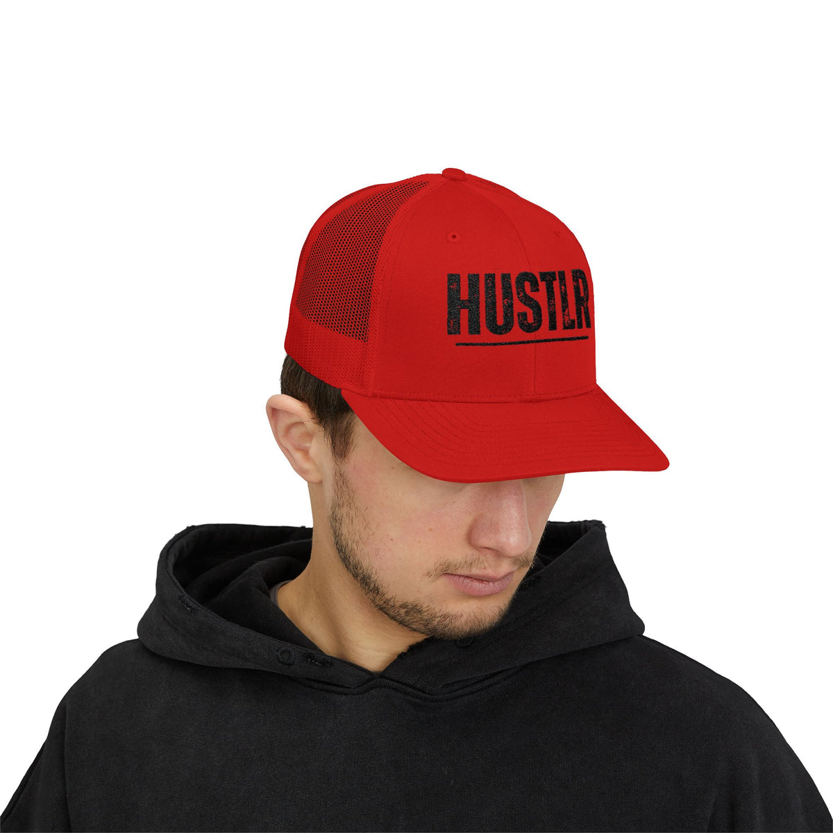 HUSTLR Snapback Trucker Cap - Bold Red Hat for Entrepreneurs