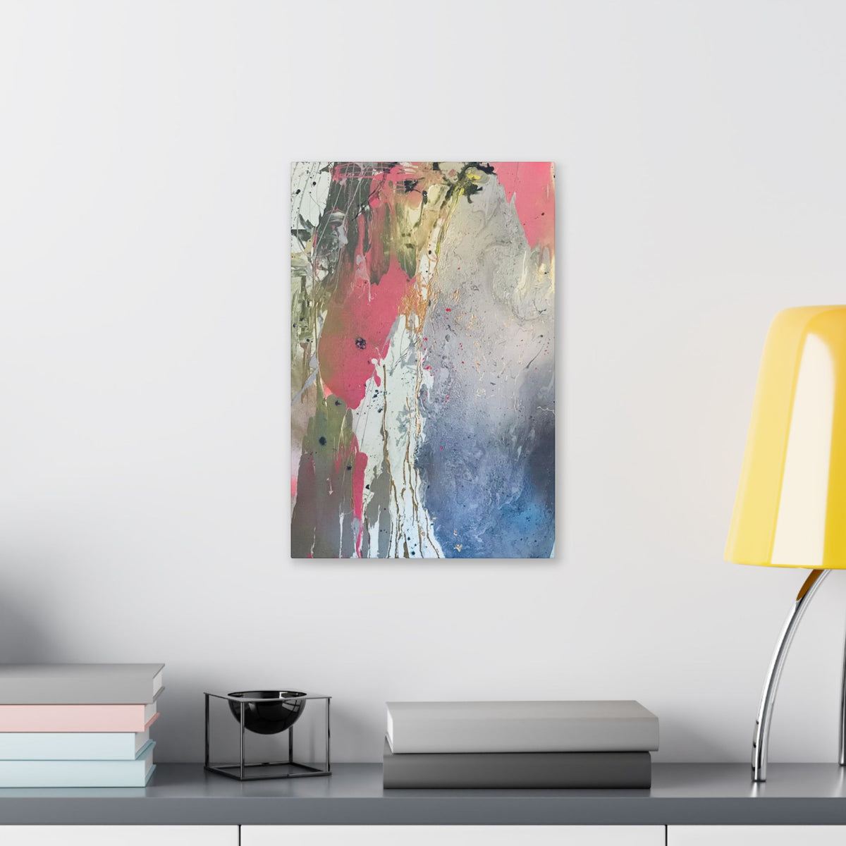 DROPS OF JUPITER Abstract Color Splash Canvas Print — Modern Pink & Blue Stretched Wall Art