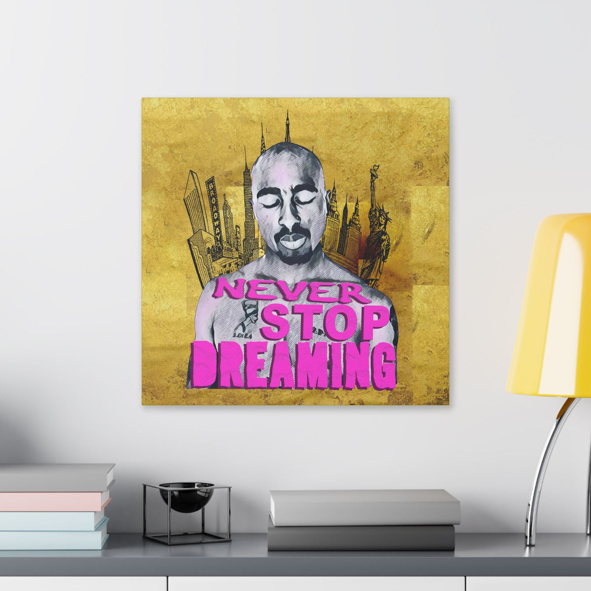 Never Stop Dreaming - Canvas Gallery Wrap, Pop Culture, Wall Art, Fan Art, Music, Hip Hop, Rap, 2Pac, Contemporary Icon, Inspirational Legend. Stylish Wall decor.