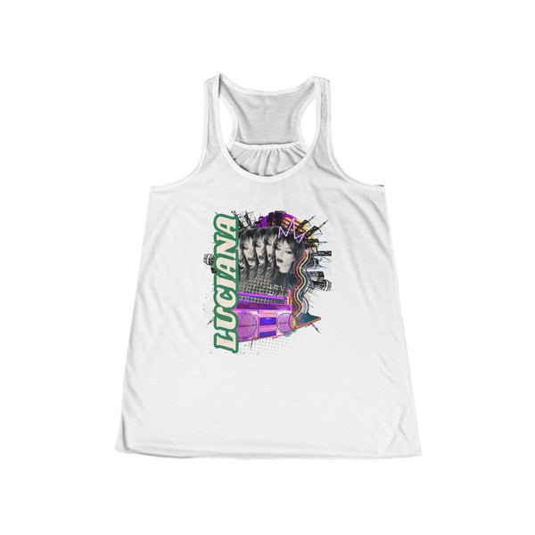 Retro Graphic Women's Flowy Racerback Tank - Stylish Summer Top with 'LUCIANA' Design