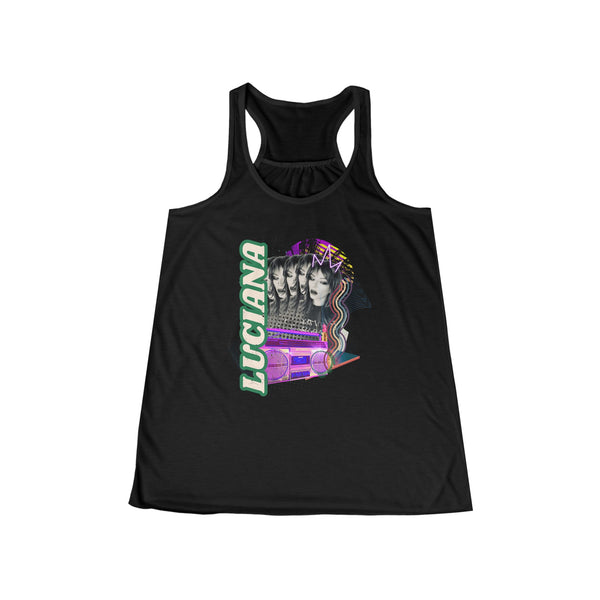 Retro Graphic Women's Flowy Racerback Tank - Stylish Summer Top with 'LUCIANA' Design