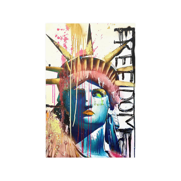 Lady Liberty - Shine On - Satin Poster 210gsm, Pop Culture, Wall Art, Statue of Liberty, Freedom, Empowering, Chic Modern Wall Decor, Contemporary Icon. Legend. Gold, Pink, Black, White.