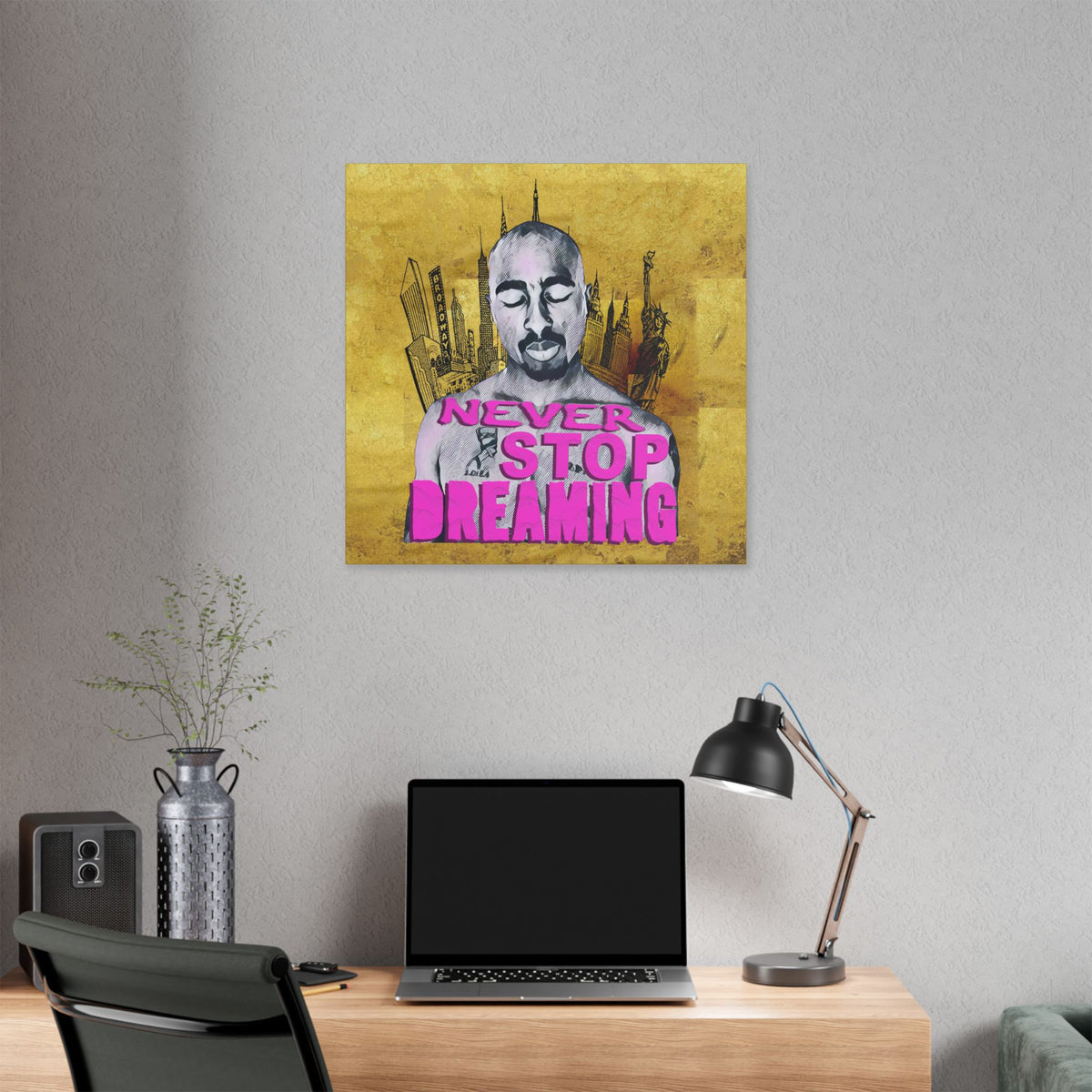Never Stop Dreaming - Canvas Gallery Wrap, Pop Culture, Wall Art, Fan Art, Music, Hip Hop, Rap, 2Pac, Contemporary Icon, Inspirational Legend. Stylish Wall decor.