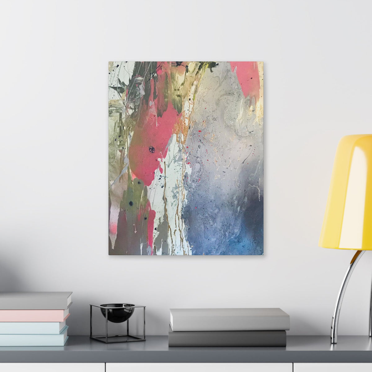 DROPS OF JUPITER Abstract Color Splash Canvas Print — Modern Pink & Blue Stretched Wall Art