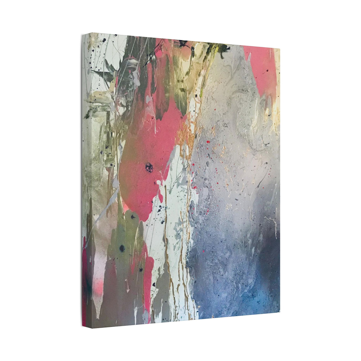 DROPS OF JUPITER Abstract Color Splash Canvas Print — Modern Pink & Blue Stretched Wall Art