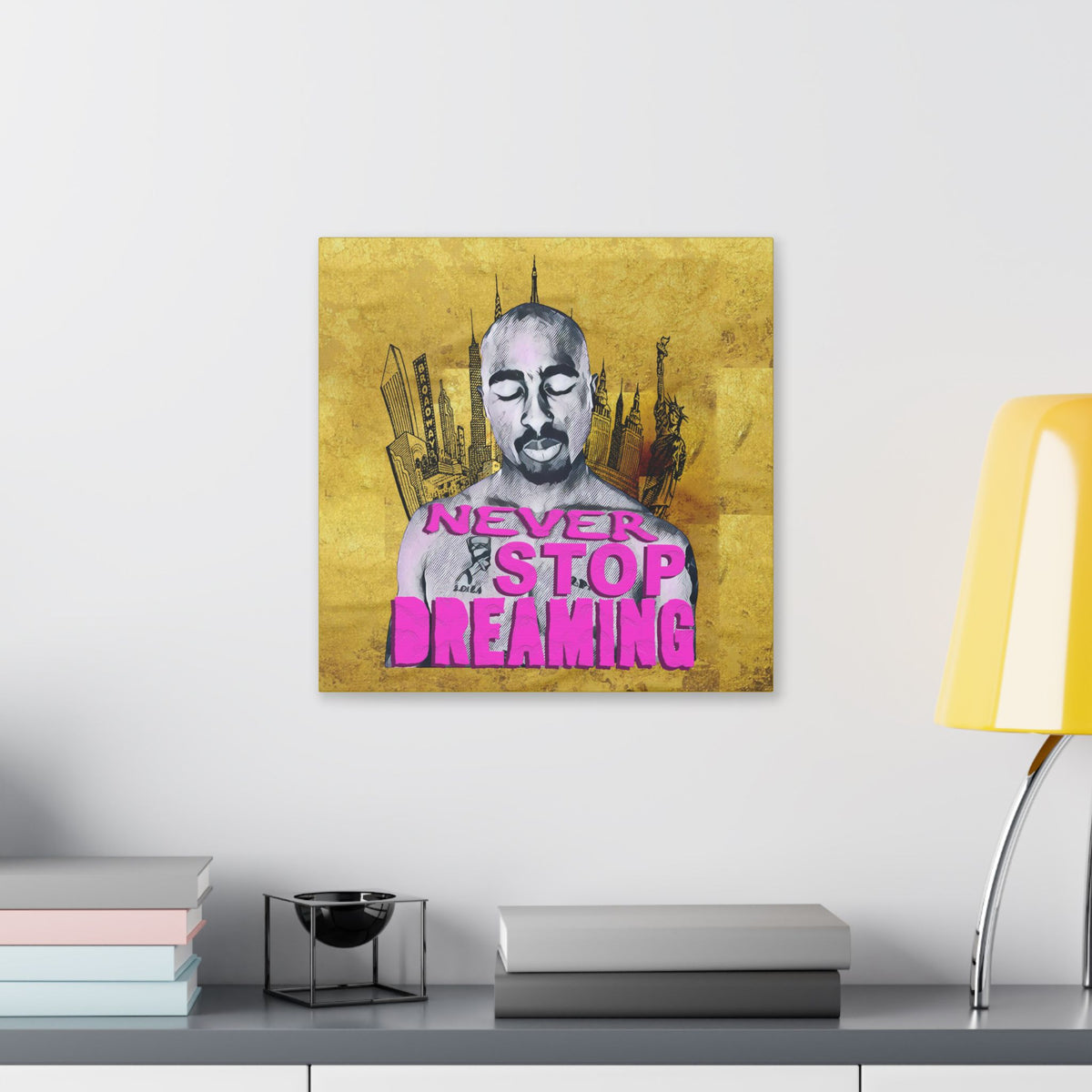 Never Stop Dreaming - Canvas Gallery Wrap, Pop Culture, Wall Art, Fan Art, Music, Hip Hop, Rap, 2Pac, Contemporary Icon, Inspirational Legend. Stylish Wall decor.