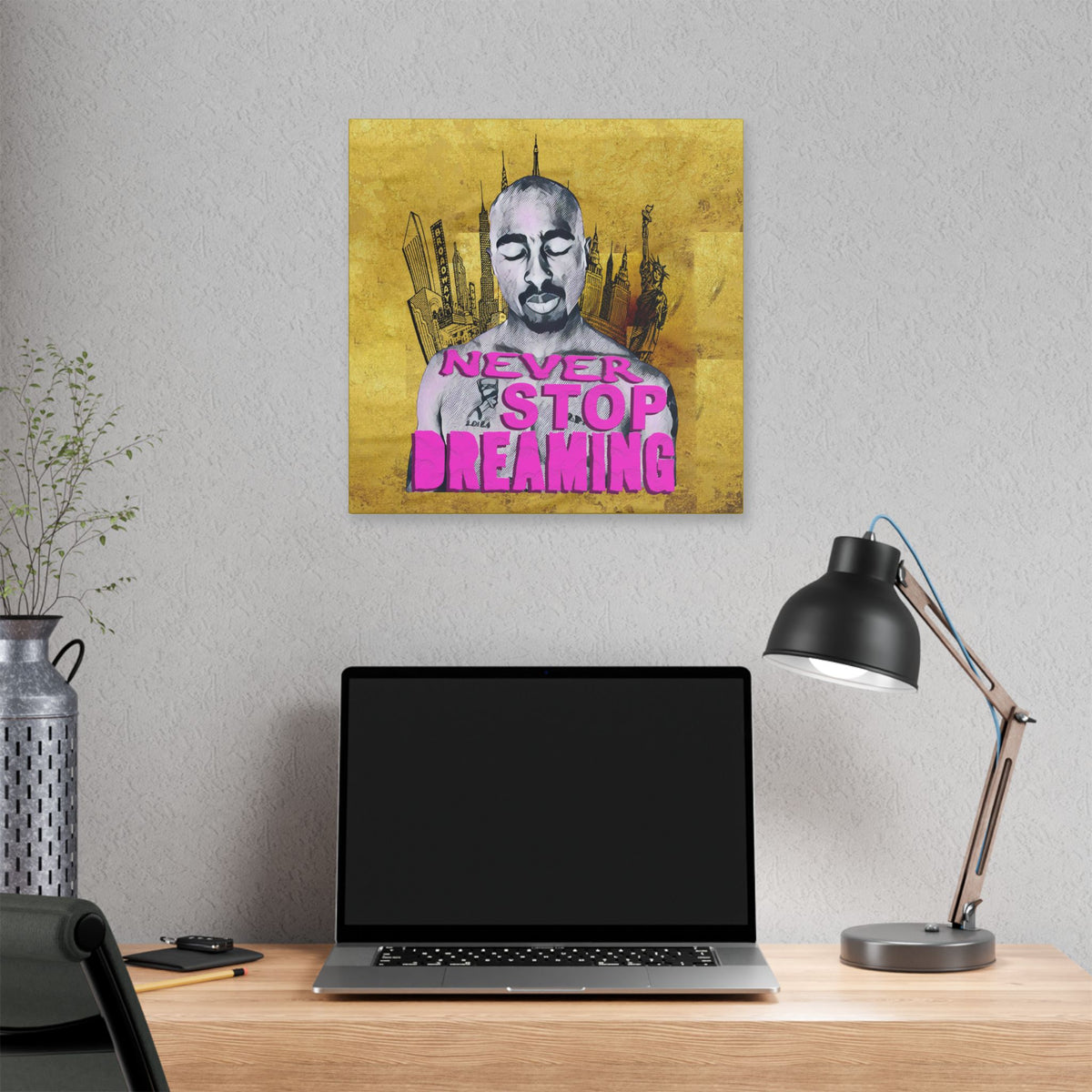 Never Stop Dreaming - Canvas Gallery Wrap, Pop Culture, Wall Art, Fan Art, Music, Hip Hop, Rap, 2Pac, Contemporary Icon, Inspirational Legend. Stylish Wall decor.