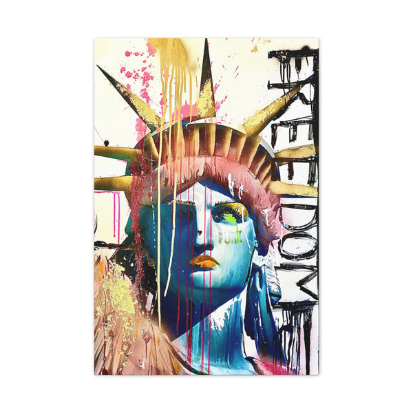 Lady Liberty - Shine On - Canvas Gallery Wrap, Pop Culture, Wall Art, Statue of Liberty, Freedom, Empowering, Chic Modern Wall Decor, Contemporary Icon. Legend. Gold, Pink, Black, White.
