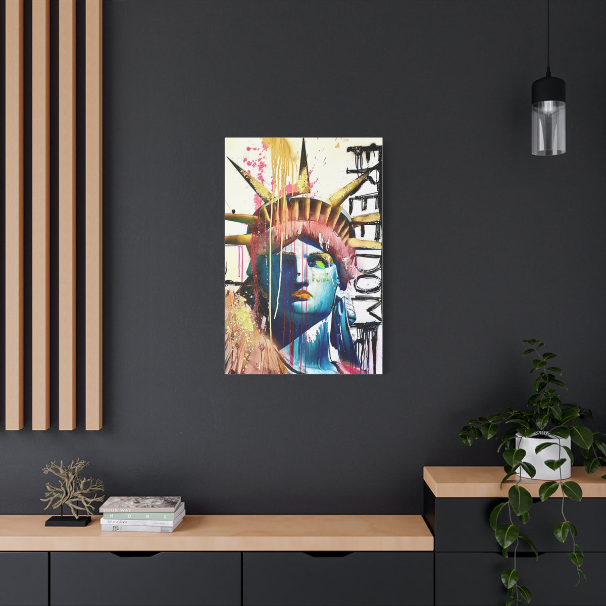 Lady Liberty - Shine On - Canvas Gallery Wrap, Pop Culture, Wall Art, Statue of Liberty, Freedom, Empowering, Chic Modern Wall Decor, Contemporary Icon. Legend. Gold, Pink, Black, White.