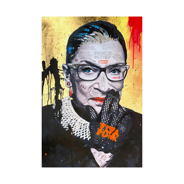 Ruth Bader Ginsberg - I Am Supreme - Satin Poster (210gsm) Pop Culture, Wall Art, Supreme, Empowering, Trailblazer, Inspiring RBG Tribute Art, RGB Print, Chic Modern Wall Decor, Contemporary Icon. Legend. Gold, Red, Black,White.