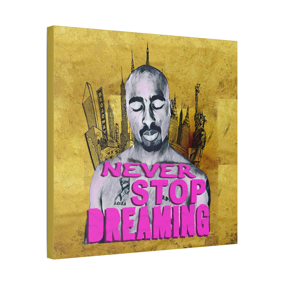 Never Stop Dreaming - Canvas Gallery Wrap, Pop Culture, Wall Art, Fan Art, Music, Hip Hop, Rap, 2Pac, Contemporary Icon, Inspirational Legend. Stylish Wall decor.
