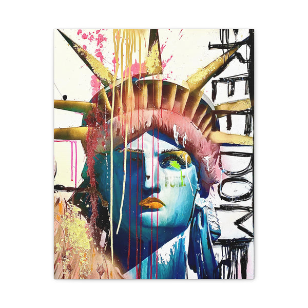 Lady Liberty - Shine On - Canvas Gallery Wrap, Pop Culture, Wall Art, Statue of Liberty, Freedom, Empowering, Chic Modern Wall Decor, Contemporary Icon. Legend. Gold, Pink, Black, White.