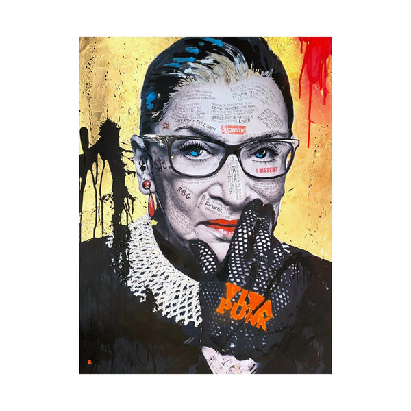 Ruth Bader Ginsberg - I Am Supreme - Satin Poster (210gsm) Pop Culture, Wall Art, Supreme, Empowering, Trailblazer, Inspiring RBG Tribute Art, RGB Print, Chic Modern Wall Decor, Contemporary Icon. Legend. Gold, Red, Black,White.