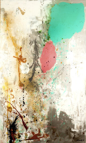 Viva La Difference, original abstract painting by Luciana Caporaso, cream turquoise coral and gold