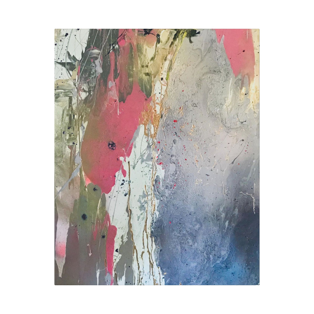 DROPS OF JUPITER Abstract Color Splash Canvas Print — Modern Pink & Blue Stretched Wall Art