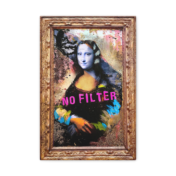 Mona Lisa 3 - No Filter - Canvas Gallery Wrap, Modern, Trendy Pop Art Poster, Pop Culture, Unique, Fun Mona Lisa Inspired Art Quotes, Gold.