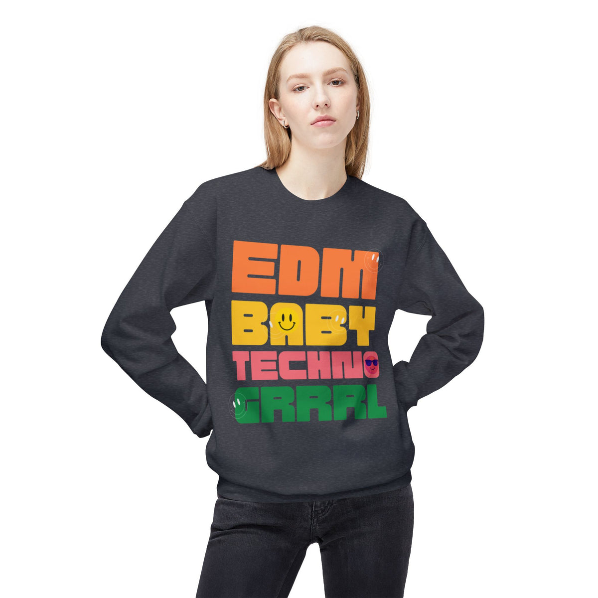 EDM Baby Techno Grrrl Fleece Crewneck Sweatshirt for Music Lovers