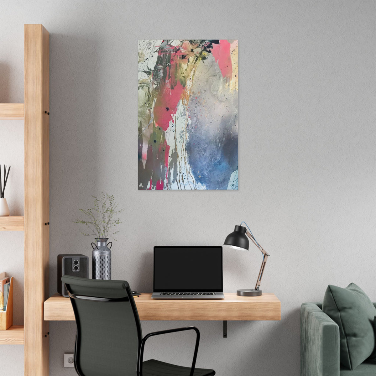 DROPS OF JUPITER Abstract Color Splash Canvas Print — Modern Pink & Blue Stretched Wall Art