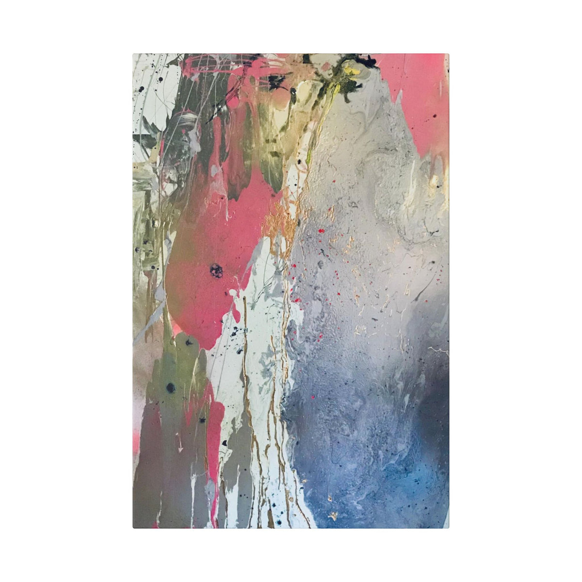 DROPS OF JUPITER Abstract Color Splash Canvas Print — Modern Pink & Blue Stretched Wall Art