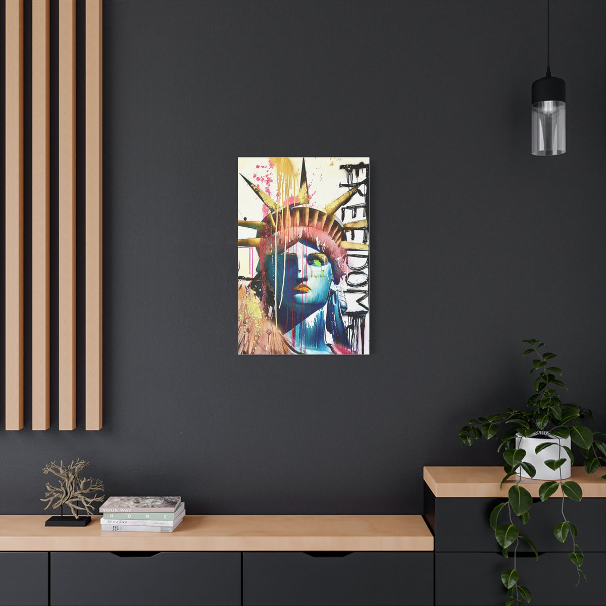 Lady Liberty - Shine On - Canvas Gallery Wrap, Pop Culture, Wall Art, Statue of Liberty, Freedom, Empowering, Chic Modern Wall Decor, Contemporary Icon. Legend. Gold, Pink, Black, White.