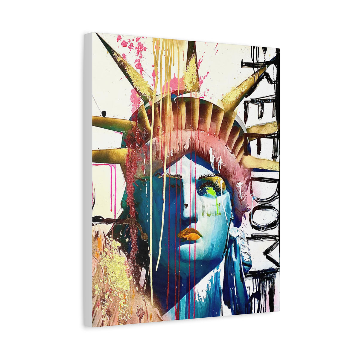 Lady Liberty - Shine On - Canvas Gallery Wrap, Pop Culture, Wall Art, Statue of Liberty, Freedom, Empowering, Chic Modern Wall Decor, Contemporary Icon. Legend. Gold, Pink, Black, White.
