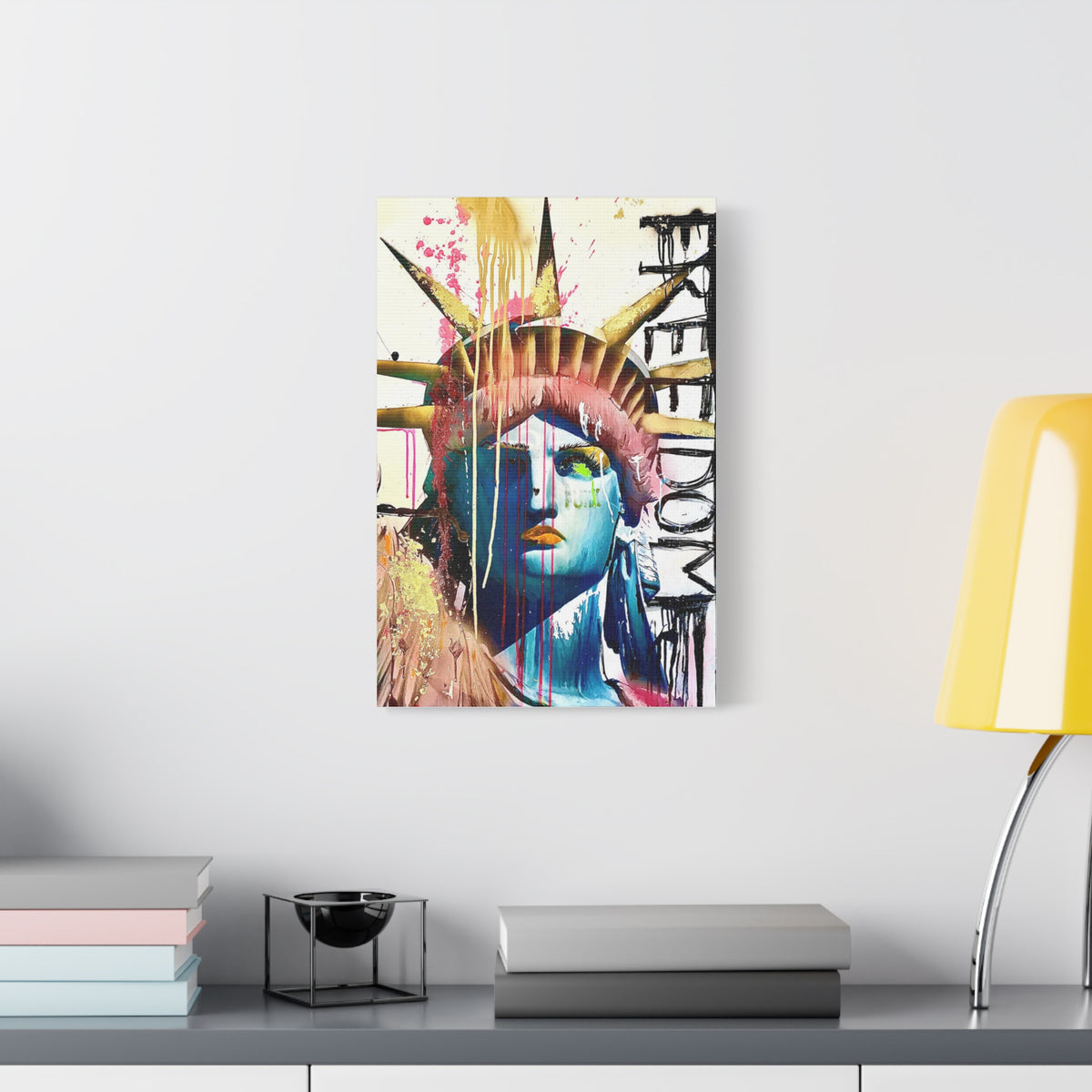 Lady Liberty - Shine On - Canvas Gallery Wrap, Pop Culture, Wall Art, Statue of Liberty, Freedom, Empowering, Chic Modern Wall Decor, Contemporary Icon. Legend. Gold, Pink, Black, White.
