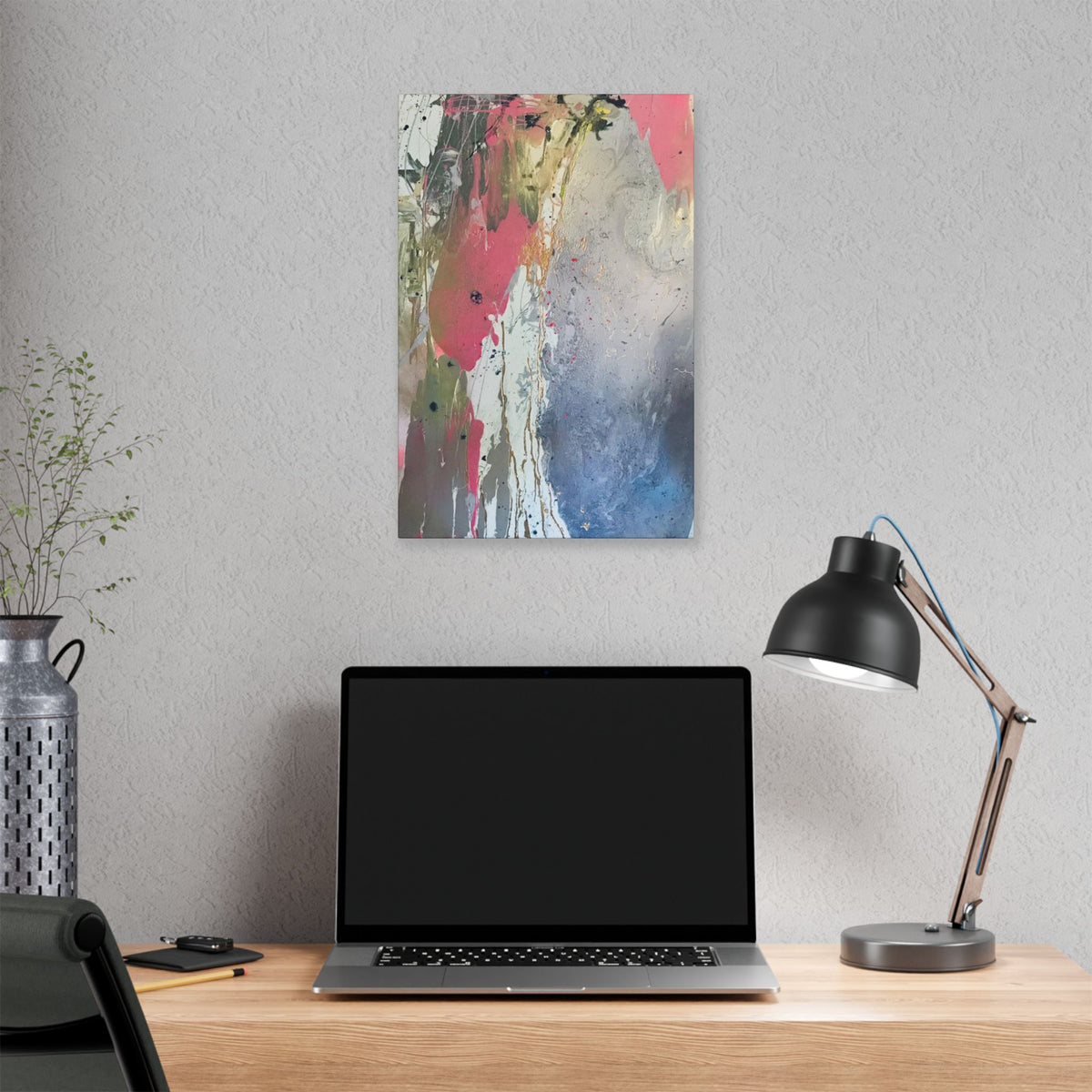 DROPS OF JUPITER Abstract Color Splash Canvas Print — Modern Pink & Blue Stretched Wall Art