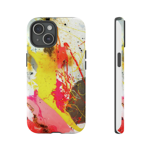 Abstract Phone Case, Stylish Phone Cover, Pink, Orange, Yellow, Black, White, Gold, Abstract Art Cover