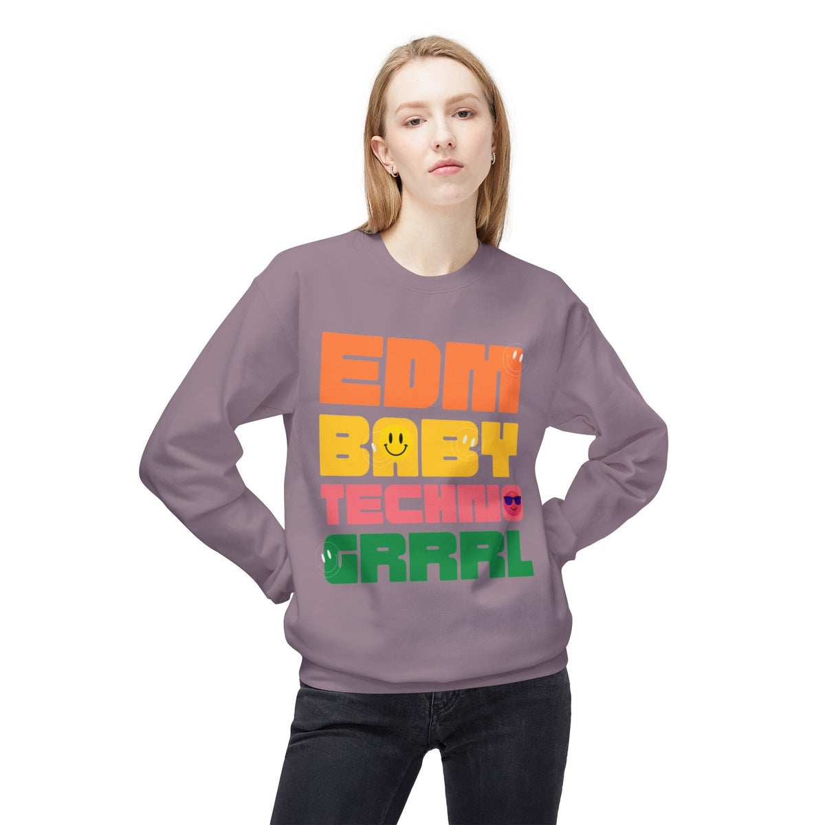 EDM Baby Techno Grrrl Fleece Crewneck Sweatshirt for Music Lovers