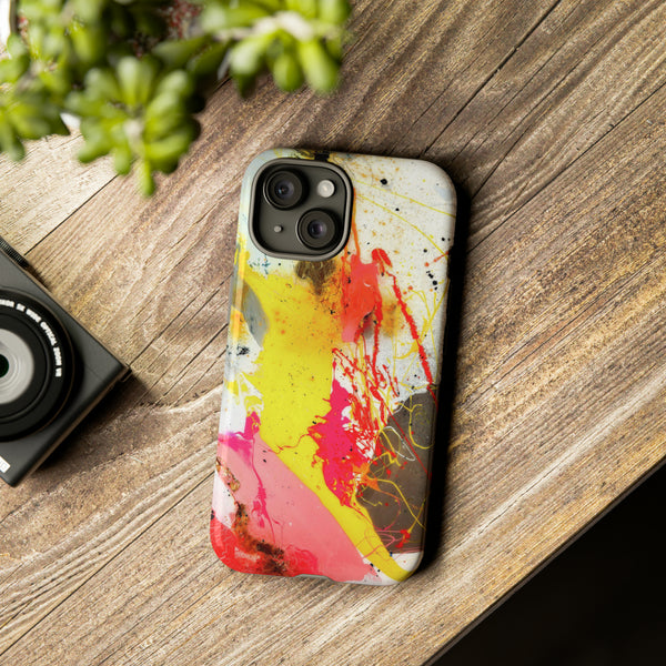Abstract Phone Case, Stylish Phone Cover, Pink, Orange, Yellow, Black, White, Gold, Abstract Art Cover