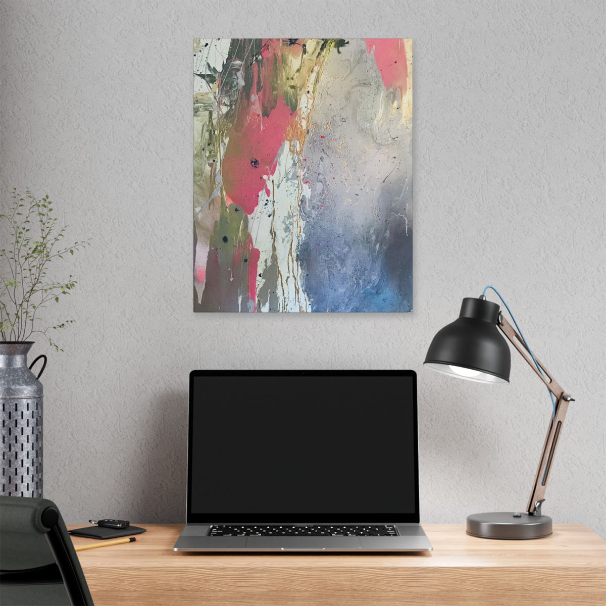 DROPS OF JUPITER Abstract Color Splash Canvas Print — Modern Pink & Blue Stretched Wall Art