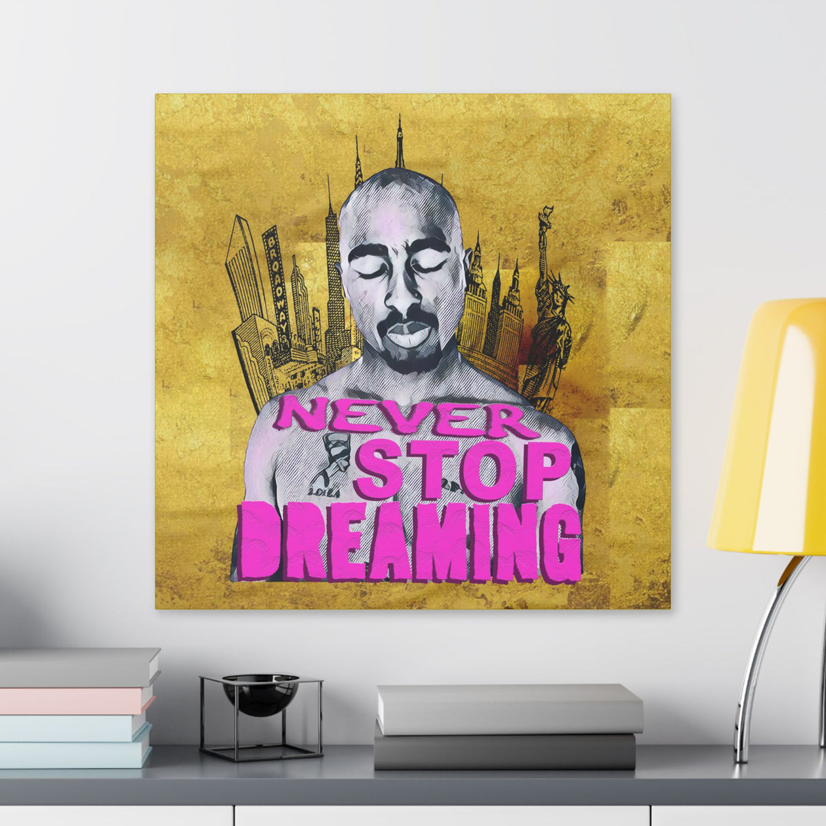 Never Stop Dreaming - Canvas Gallery Wrap, Pop Culture, Wall Art, Fan Art, Music, Hip Hop, Rap, 2Pac, Contemporary Icon, Inspirational Legend. Stylish Wall decor.