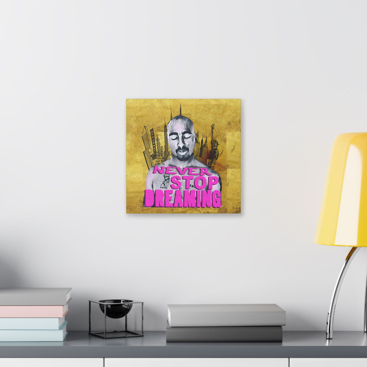 Never Stop Dreaming - Canvas Gallery Wrap, Pop Culture, Wall Art, Fan Art, Music, Hip Hop, Rap, 2Pac, Contemporary Icon, Inspirational Legend. Stylish Wall decor.