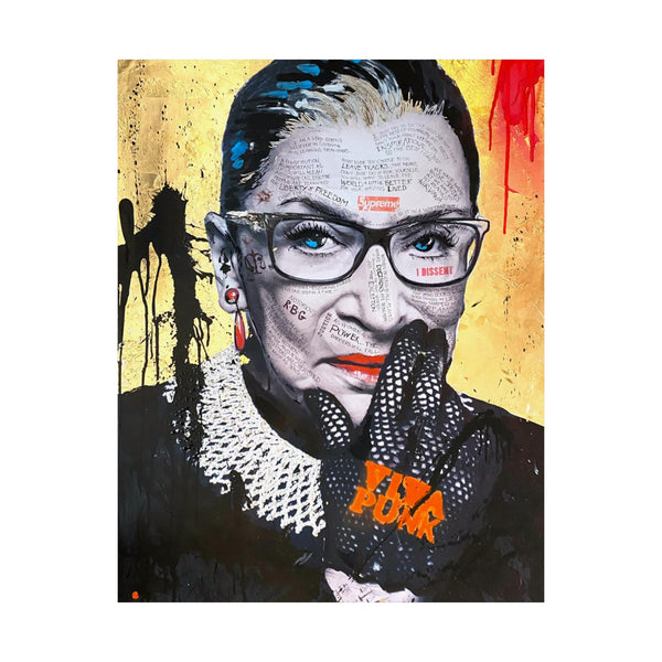 Ruth Bader Ginsberg - I Am Supreme - Satin Poster (210gsm) Pop Culture, Wall Art, Supreme, Empowering, Trailblazer, Inspiring RBG Tribute Art, RGB Print, Chic Modern Wall Decor, Contemporary Icon. Legend. Gold, Red, Black,White.
