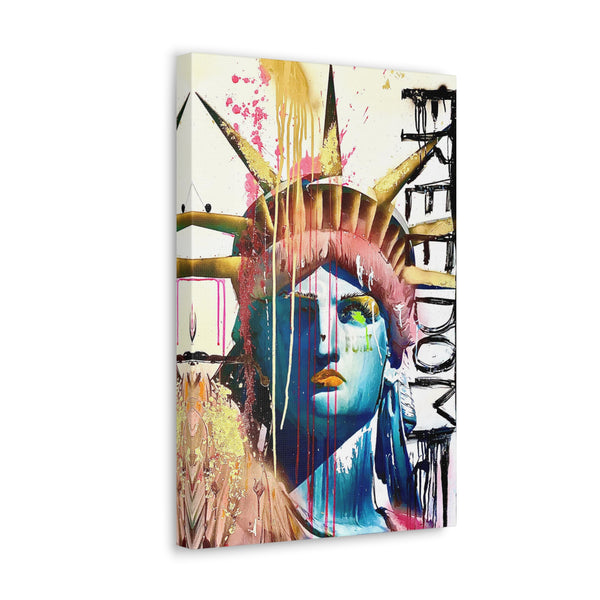 Lady Liberty - Shine On - Canvas Gallery Wrap, Pop Culture, Wall Art, Statue of Liberty, Freedom, Empowering, Chic Modern Wall Decor, Contemporary Icon. Legend. Gold, Pink, Black, White.