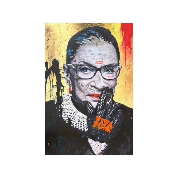Ruth Bader Ginsberg - I Am Supreme - Satin Poster (210gsm) Pop Culture, Wall Art, Supreme, Empowering, Trailblazer, Inspiring RBG Tribute Art, RGB Print, Chic Modern Wall Decor, Contemporary Icon. Legend. Gold, Red, Black,White.