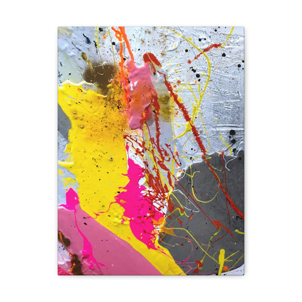 Freaking In Stereo  - Abstract  -  Canvas Gallery Wrap,  Abstract Wall Art, Chic Modern Wall Decor, Sleek & Stylish Abstract Print, Contemporary Art Print, Yellow, Pink, Grey, White.