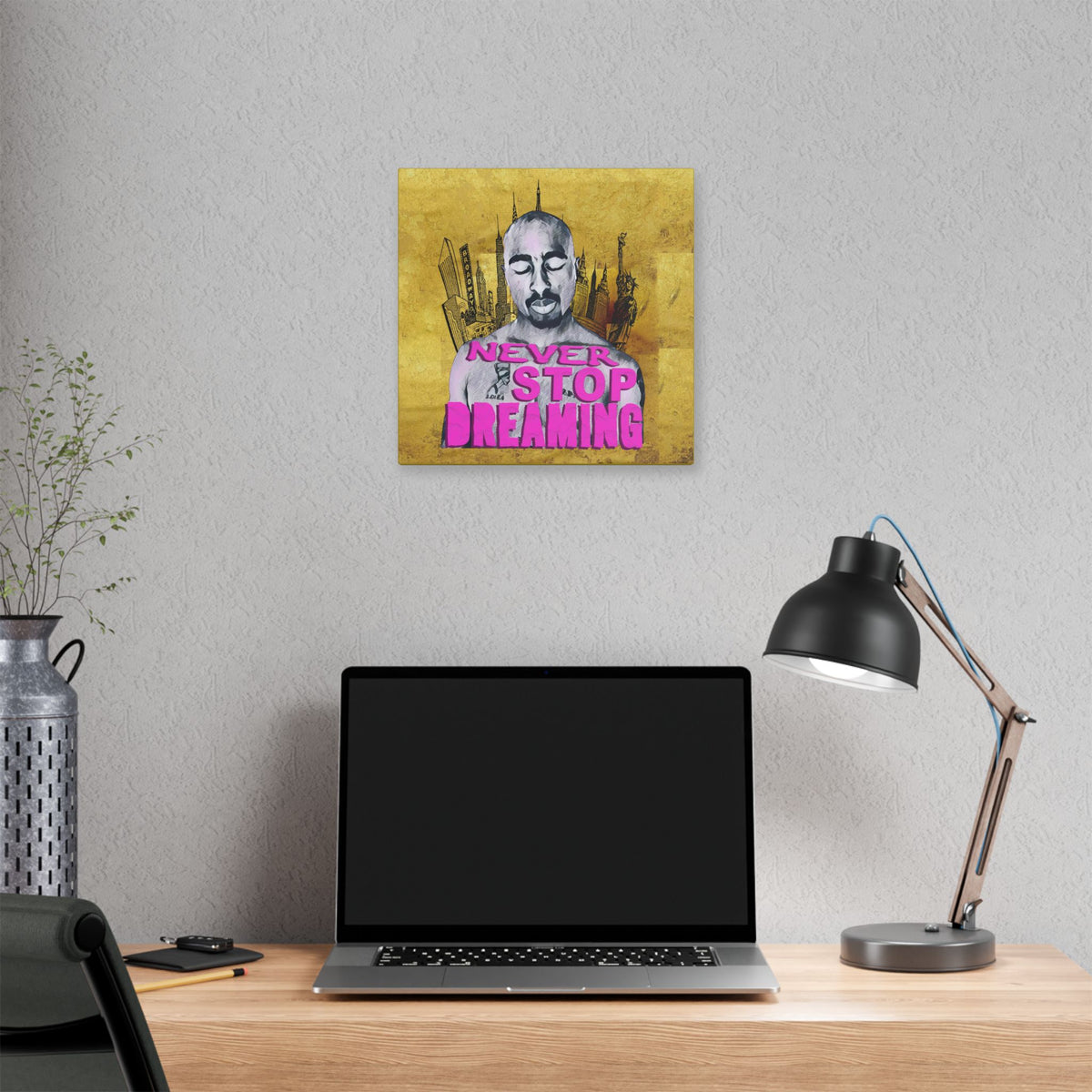 Never Stop Dreaming - Canvas Gallery Wrap, Pop Culture, Wall Art, Fan Art, Music, Hip Hop, Rap, 2Pac, Contemporary Icon, Inspirational Legend. Stylish Wall decor.