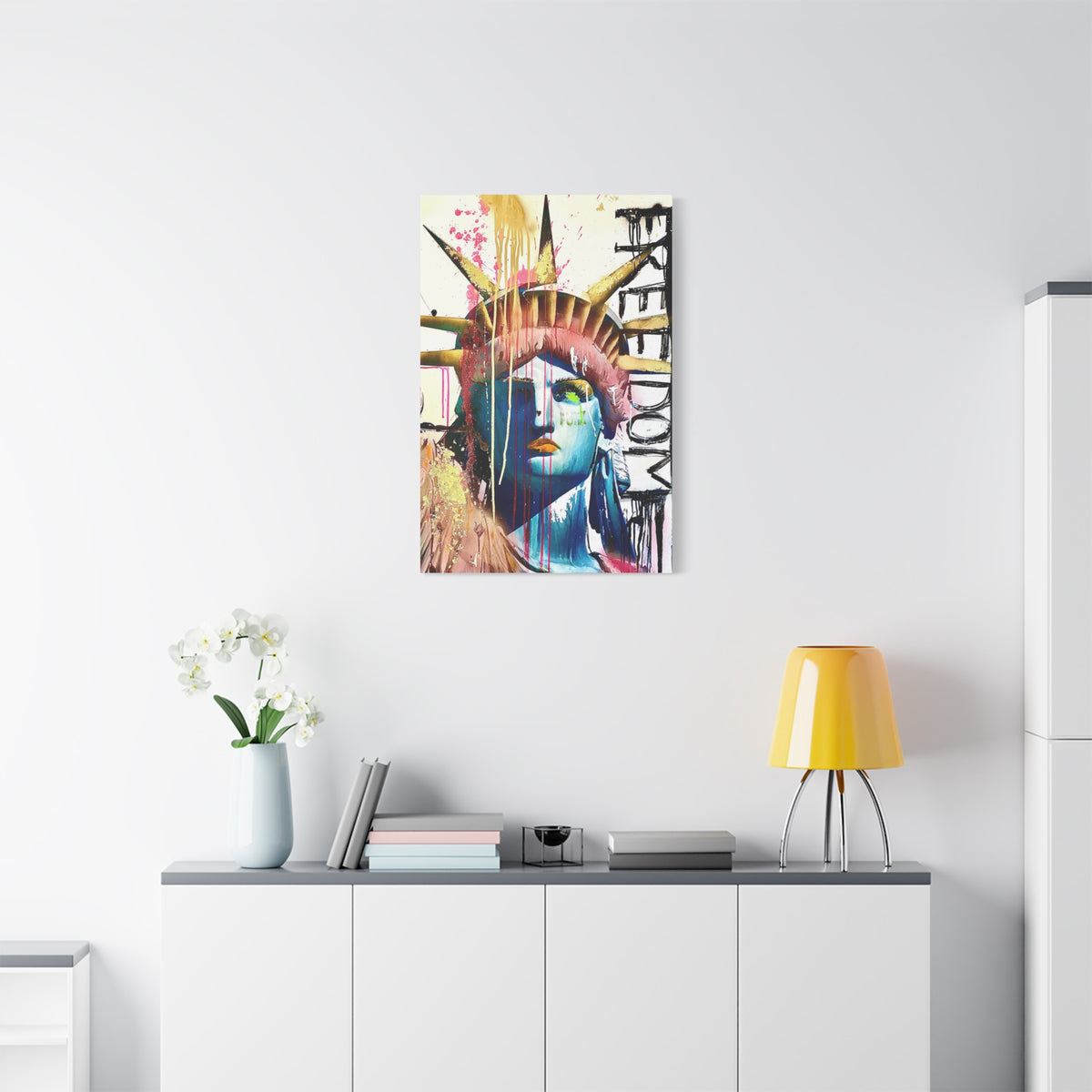 Lady Liberty - Shine On - Canvas Gallery Wrap, Pop Culture, Wall Art, Statue of Liberty, Freedom, Empowering, Chic Modern Wall Decor, Contemporary Icon. Legend. Gold, Pink, Black, White.