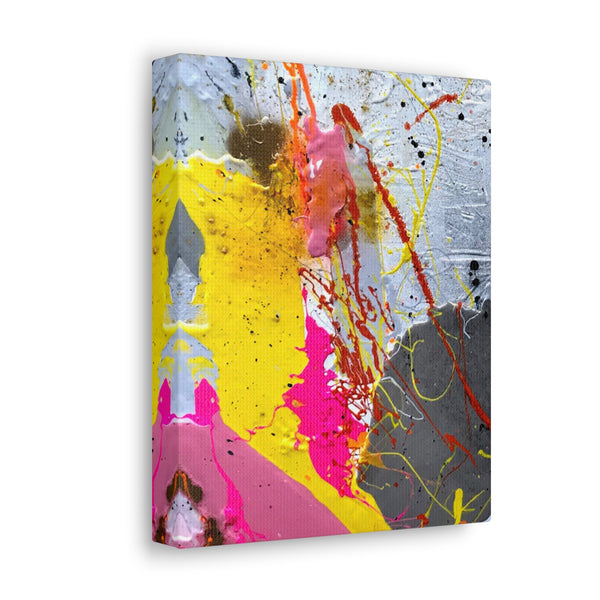Freaking In Stereo  - Abstract  -  Canvas Gallery Wrap,  Abstract Wall Art, Chic Modern Wall Decor, Sleek & Stylish Abstract Print, Contemporary Art Print, Yellow, Pink, Grey, White.